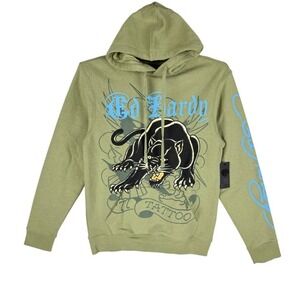 Ed Hardy‎ Men's Olive Green Panther Tattoo Hoodie Sweatshirt Size Small NWT